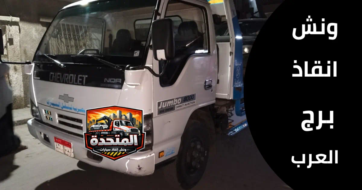 ونش انقاذ برج العرب يسحب سيارة معطلة على طريق صحراوي