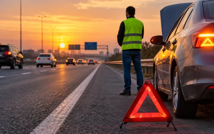 تعطل السيارة على الطريق السريع: كيف تتصرف بدون مخاطرة؟ 2 تعطل السيارة على الطريق السريع والتوقف بأمان على كتف الطريق